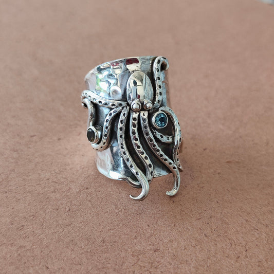 Octopus Sterling Silver Ring, November Birthstone Band Ring , Citrine Sterling Silver Ring ,Handmade Octopus Ring , New Stylish Ring , Rings
