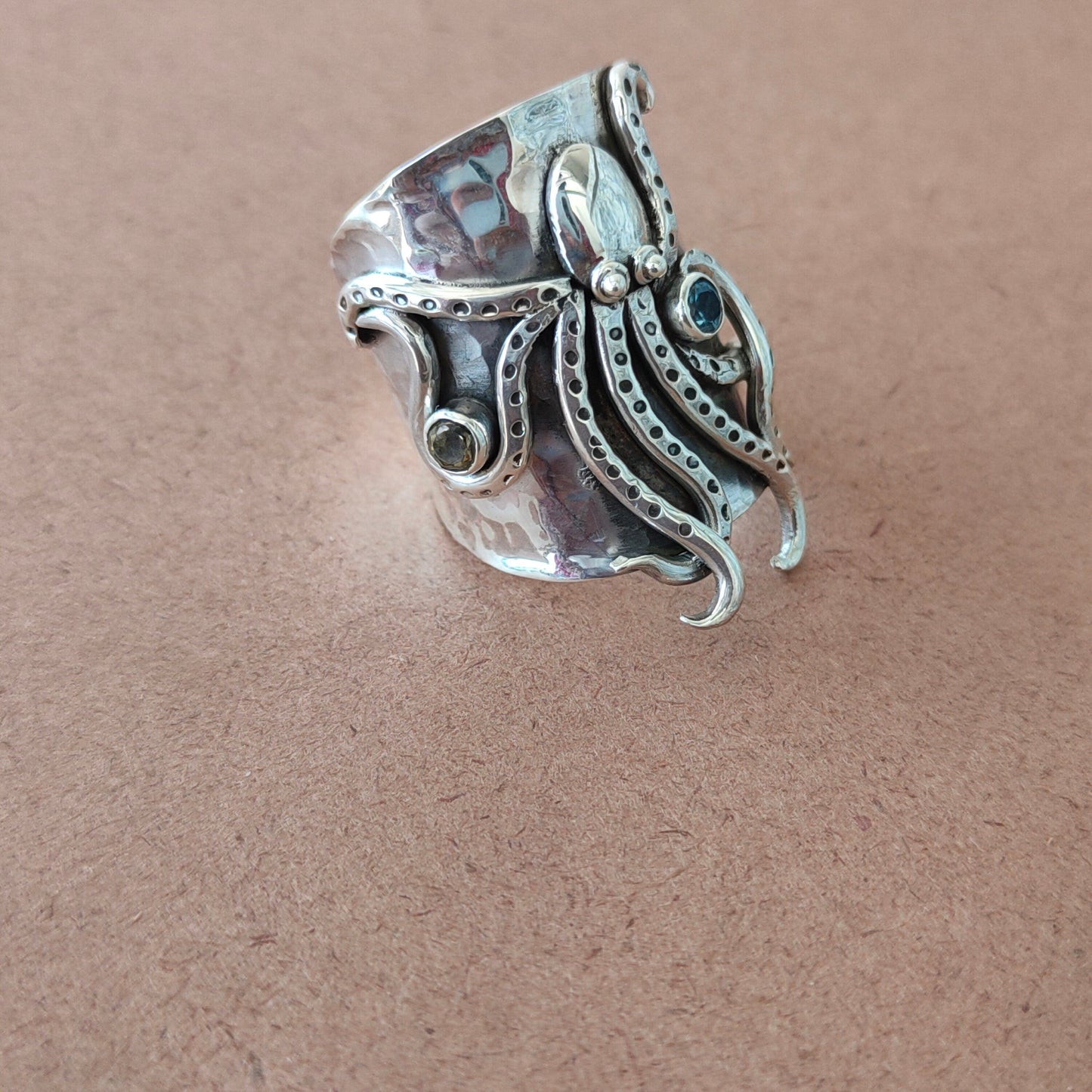 Octopus Sterling Silver Ring, November Birthstone Band Ring , Citrine Sterling Silver Ring ,Handmade Octopus Ring , New Stylish Ring , Rings
