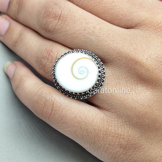 Shiva Eye Shell Ring, 925 sterling silver, Shell Shiva's Eye Shell Ring, Shell Jewelry, Natural Stone Ring, Seashell Rings for Women