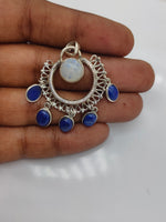 Rainbow Moonstone Pendant with lapis Stone bells  | Gorgeous Handmade Rainbow Moonstone Pendant | Boho Pendant Gift for Her