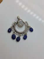 Rainbow Moonstone Pendant with lapis Stone bells  | Gorgeous Handmade Rainbow Moonstone Pendant | Boho Pendant Gift for Her