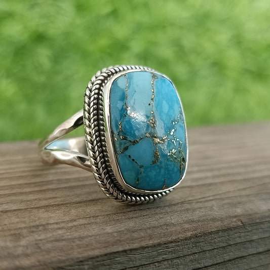 Boho Statement Ring - Composite Turquoise Sterling Silver Ring - Hand Crafted Bohemian Ring - Composite Turquoise Ring - Rings -Gift for Her