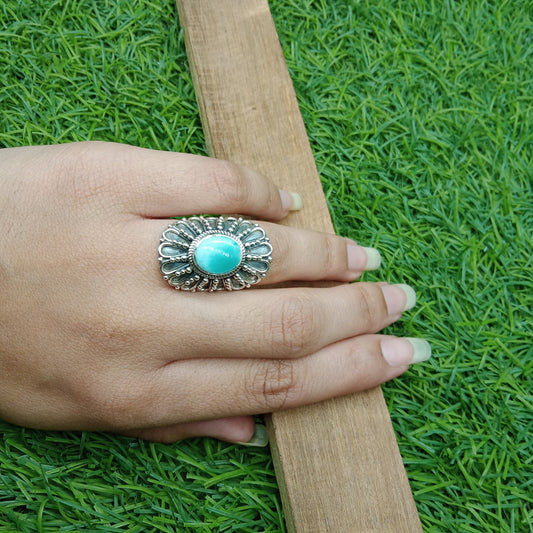 Larimar beautiful  Ring - Larimar Boho Statement Silver Ring - Hand Crafted Bohemian Ring-Bohemian Ring -big Size Ring - Rings -Gift for