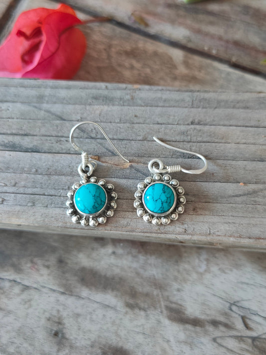 Turquoise Sterling Silver Handmade Earring Turquoise Stone Daily wearable Earrings in Oval Shape Boho Earrings Gift for Her