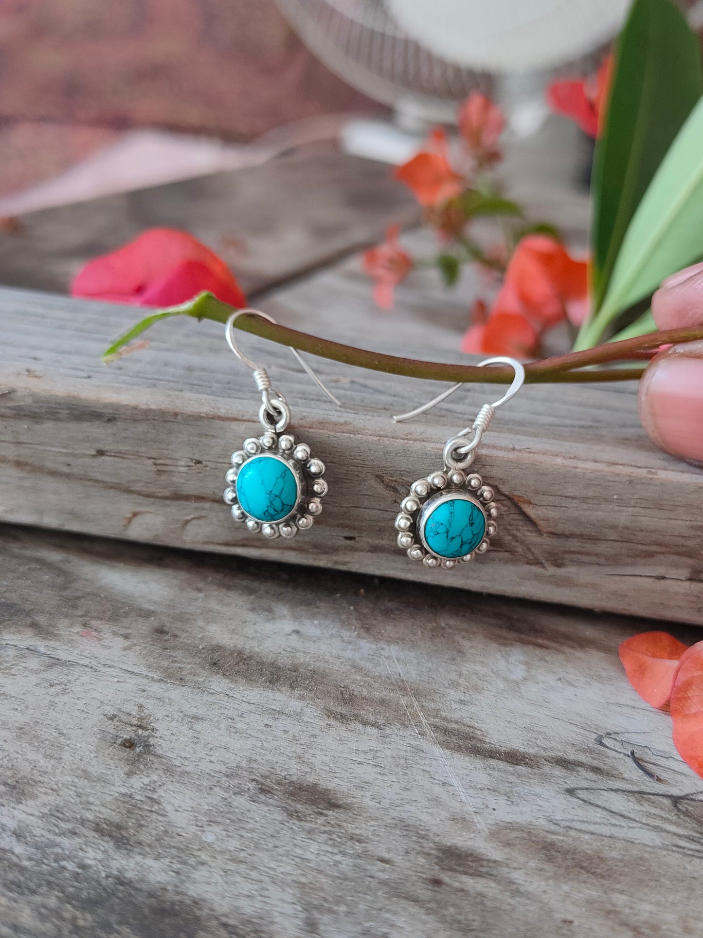 Turquoise Sterling Silver Handmade Earring Turquoise Stone Daily wearable Earrings in Oval Shape Boho Earrings Gift for Her