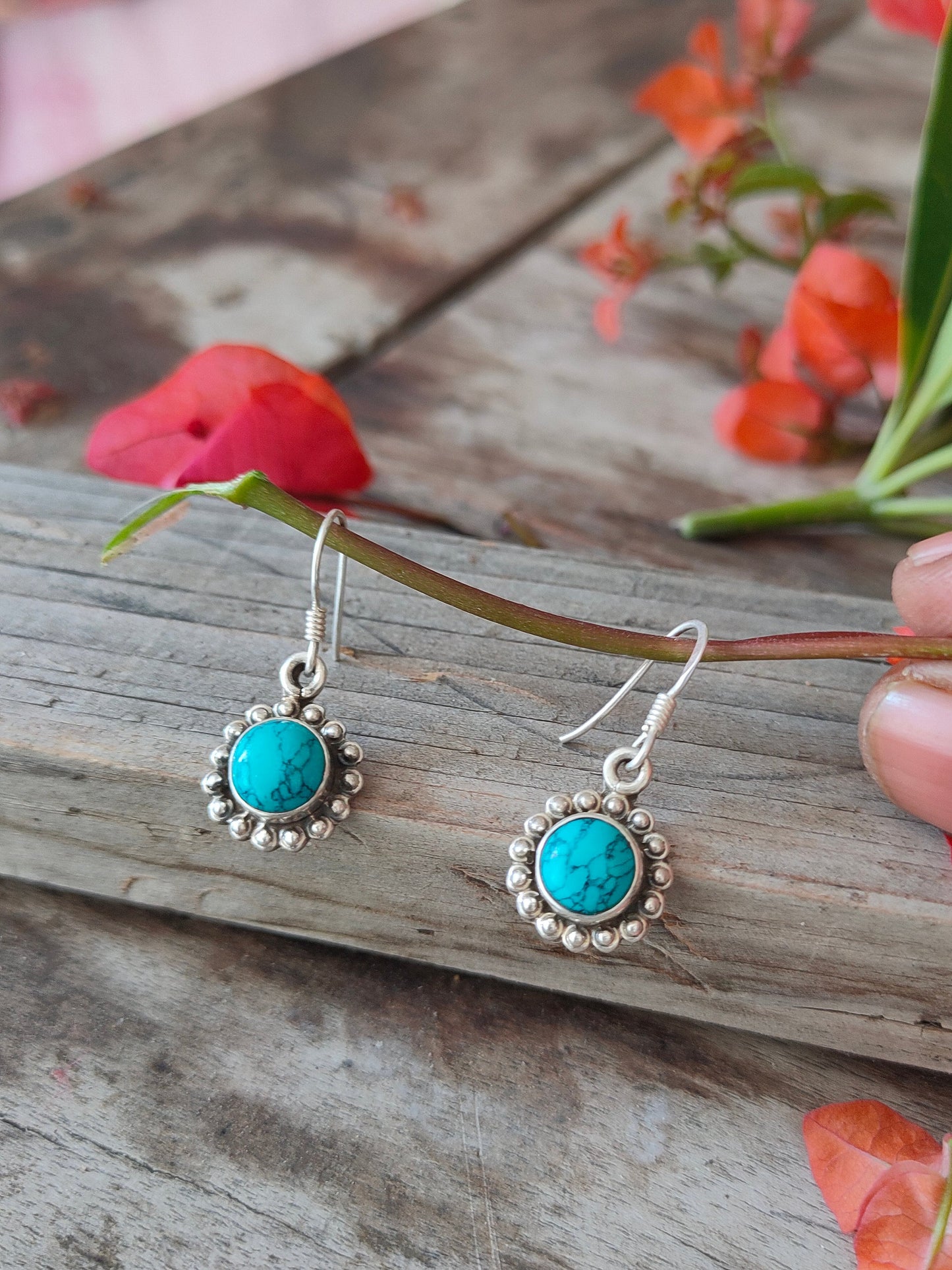 Turquoise Sterling Silver Handmade Earring Turquoise Stone Daily wearable Earrings in Oval Shape Boho Earrings Gift for Her