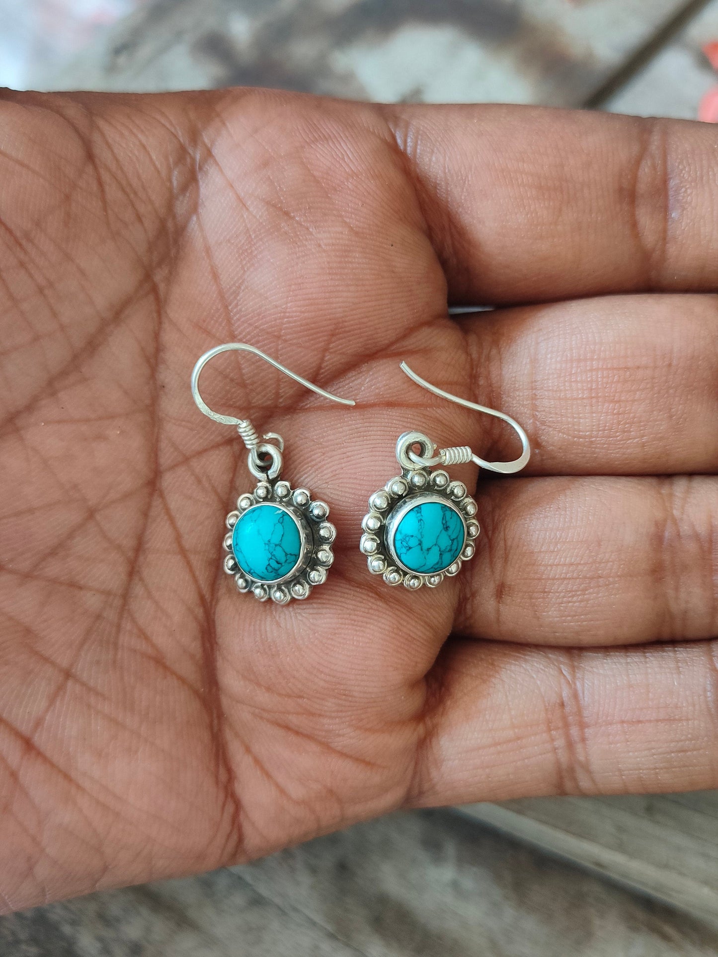 Turquoise Sterling Silver Handmade Earring Turquoise Stone Daily wearable Earrings in Oval Shape Boho Earrings Gift for Her