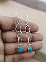 Natural Turquoise Long Dangle Earrings | 925 sterling silver earrings | Long Drop Earrings |Silver earrings |Dainty Earrings | Gift for her