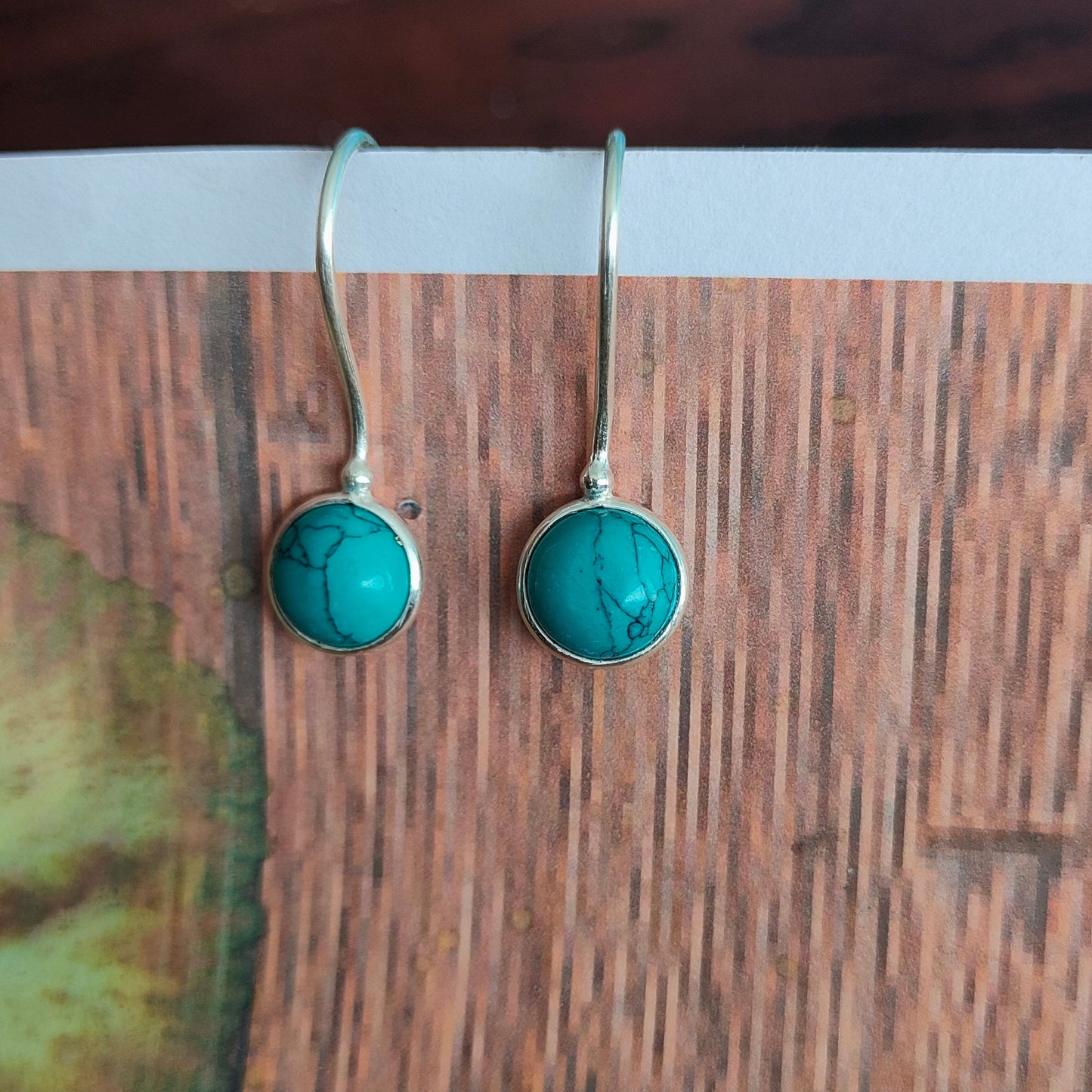 Turquoise Sterling Silver Handmade Earring | Turquoise Stone |  Round Shape | Silver Earrings | Boho Earrings Gift for Her , Simple earring