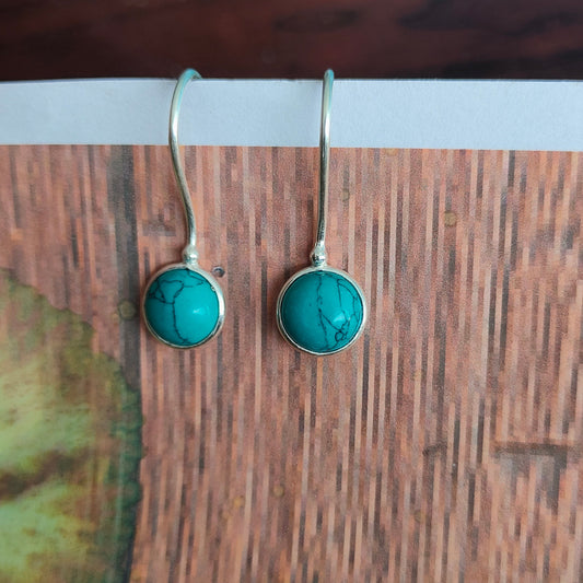 Turquoise Sterling Silver Handmade Earring | Turquoise Stone |  Round Shape | Silver Earrings | Boho Earrings Gift for Her , Simple earring