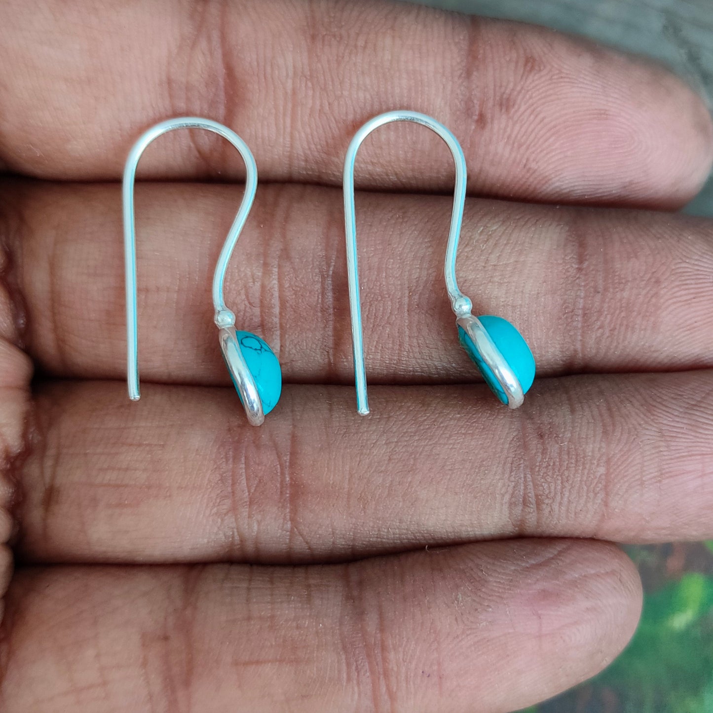 Turquoise Sterling Silver Handmade Earring | Turquoise Stone |  Round Shape | Silver Earrings | Boho Earrings Gift for Her , Simple earring