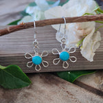 Turquoise Sterling Silver Handmade Earring Turquoise Stone Flower shape Silver Earrings  Boho Earrings Gift for Her