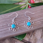 Turquoise Sterling Silver Handmade Earring Turquoise Stone Flower shape Silver Earrings  Boho Earrings Gift for Her