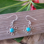 Turquoise Sterling Silver Handmade Earring Turquoise Stone Flower shape Silver Earrings  Boho Earrings Gift for Her