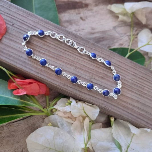 Lapis Lazuli  Gemstone bracelet - Silver Beaded Bracelet - 925 Silver Bracelet - Dainty Silver Bracelet for Women Bracelets - Silver