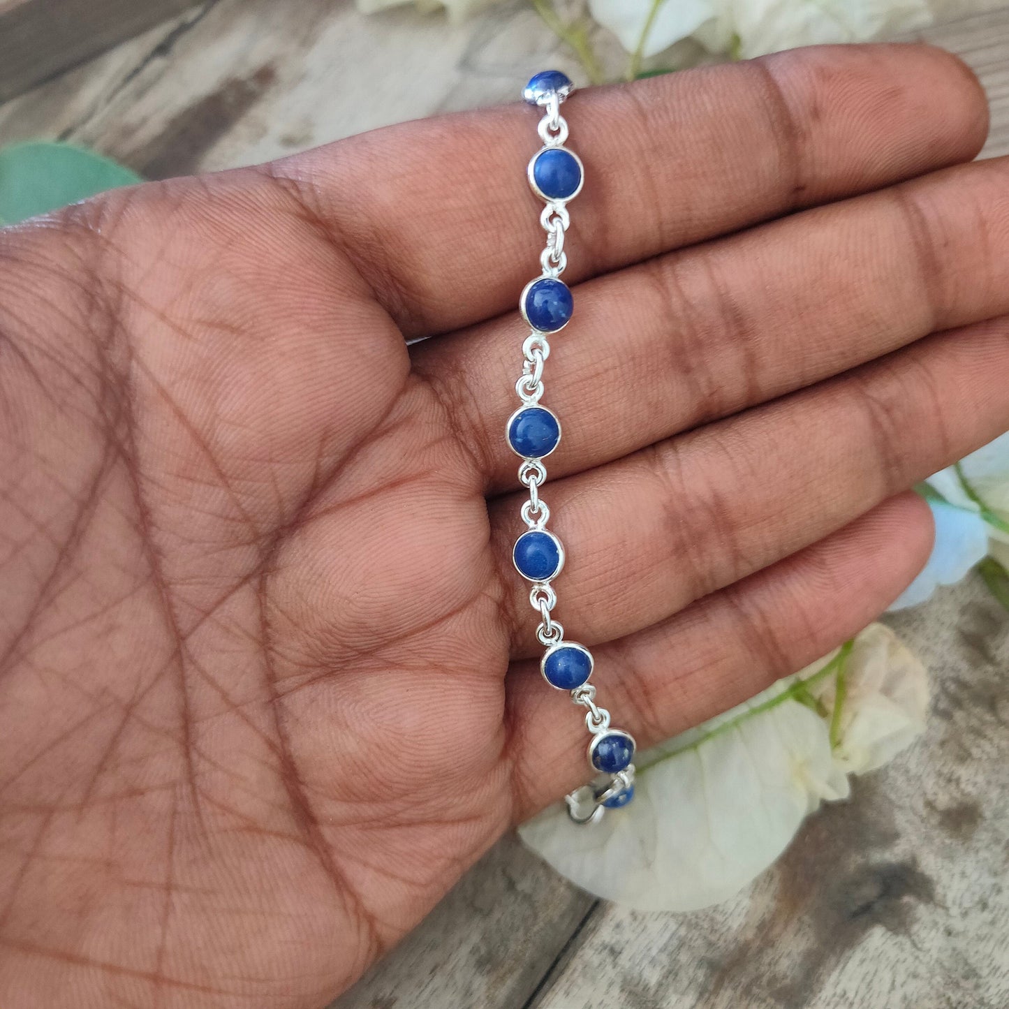 Lapis Lazuli  Gemstone bracelet - Silver Beaded Bracelet - 925 Silver Bracelet - Dainty Silver Bracelet for Women Bracelets - Silver