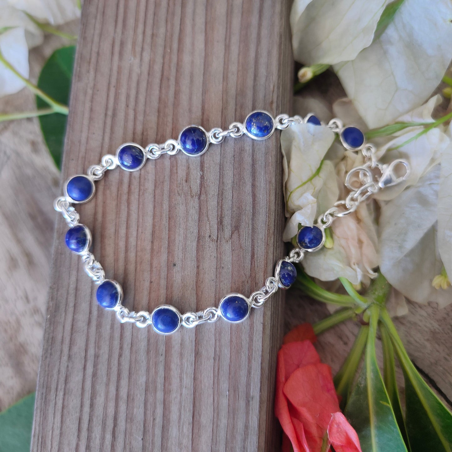 Lapis Lazuli  Gemstone bracelet - Silver Beaded Bracelet - 925 Silver Bracelet - Dainty Silver Bracelet for Women Bracelets - Silver