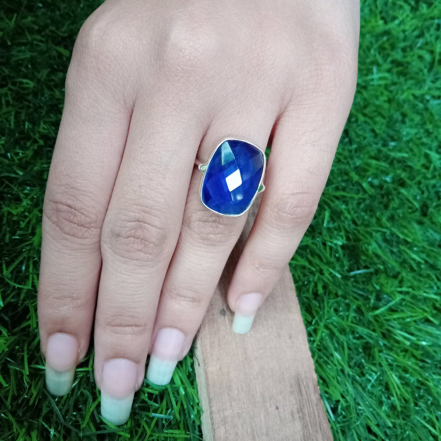 Blue Glass Stone 925 Sterling silver Ring, Glass Stone, Bohemian Ring, Silver Ring, Dainty Ring, Minimalist Ring, Ring for Gift for Women ,