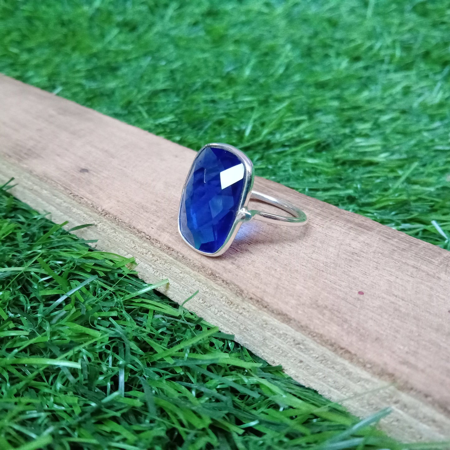 Blue Glass Stone 925 Sterling silver Ring, Glass Stone, Bohemian Ring, Silver Ring, Dainty Ring, Minimalist Ring, Ring for Gift for Women ,