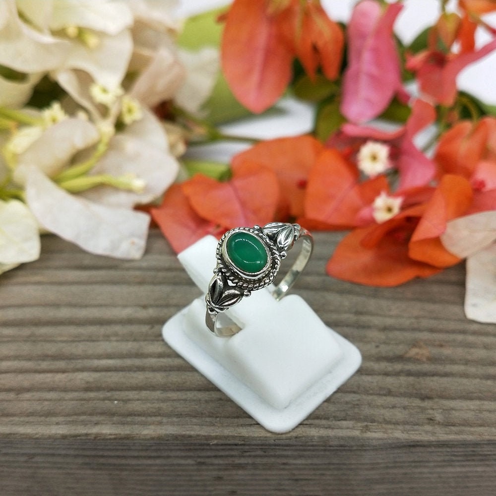 Natural Green onyx  Statement Ring- Sterling Silver Ring - Hand Crafted Bohemian Ring - Bohemia Green Onyx stone Ring - Rings - Gift for