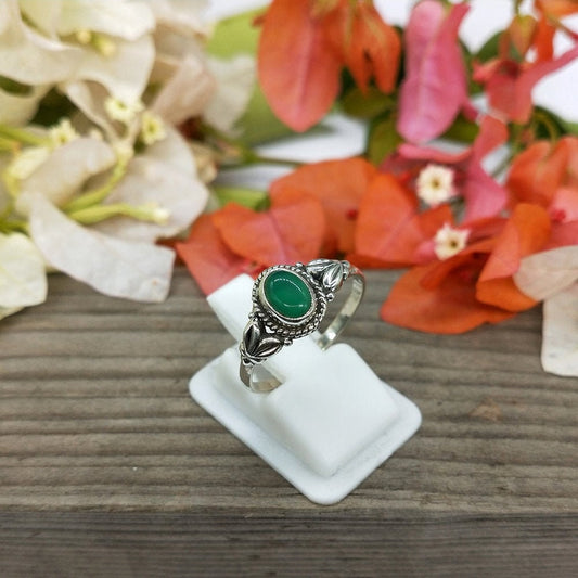 Natural Green onyx  Statement Ring- Sterling Silver Ring - Hand Crafted Bohemian Ring - Bohemia Green Onyx stone Ring - Rings - Gift for