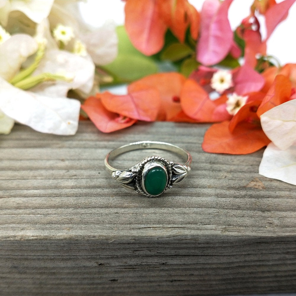 Natural Green onyx  Statement Ring- Sterling Silver Ring - Hand Crafted Bohemian Ring - Bohemia Green Onyx stone Ring - Rings - Gift for