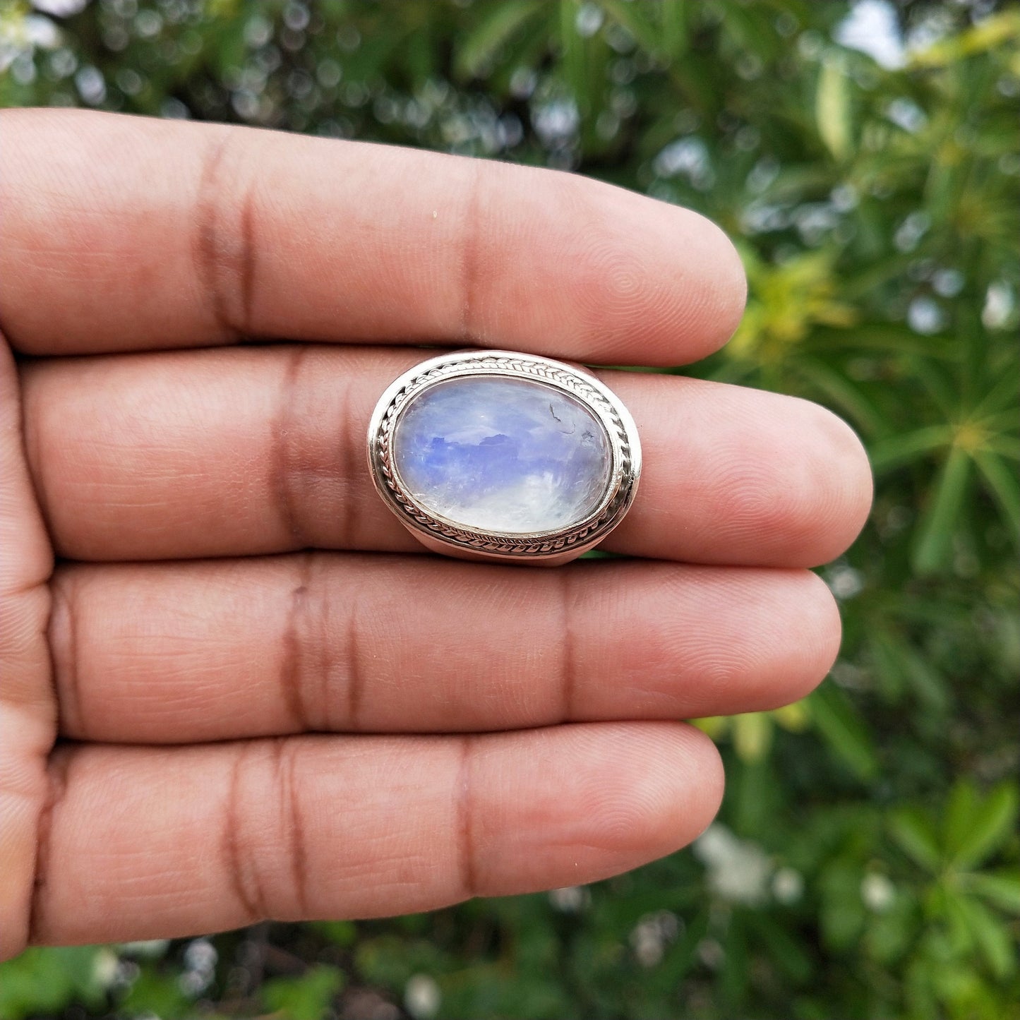 Rainbow MoonStone - Boho Statement Ring -Sterling Silver Ring - Hand Crafted Bohemian Ring -Bohemian Ring - Rainbow Ring - Gift for her