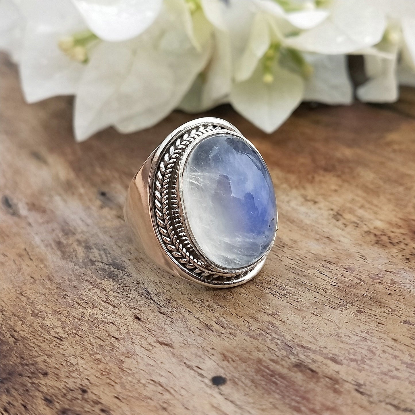 Rainbow MoonStone - Boho Statement Ring -Sterling Silver Ring - Hand Crafted Bohemian Ring -Bohemian Ring - Rainbow Ring - Gift for her