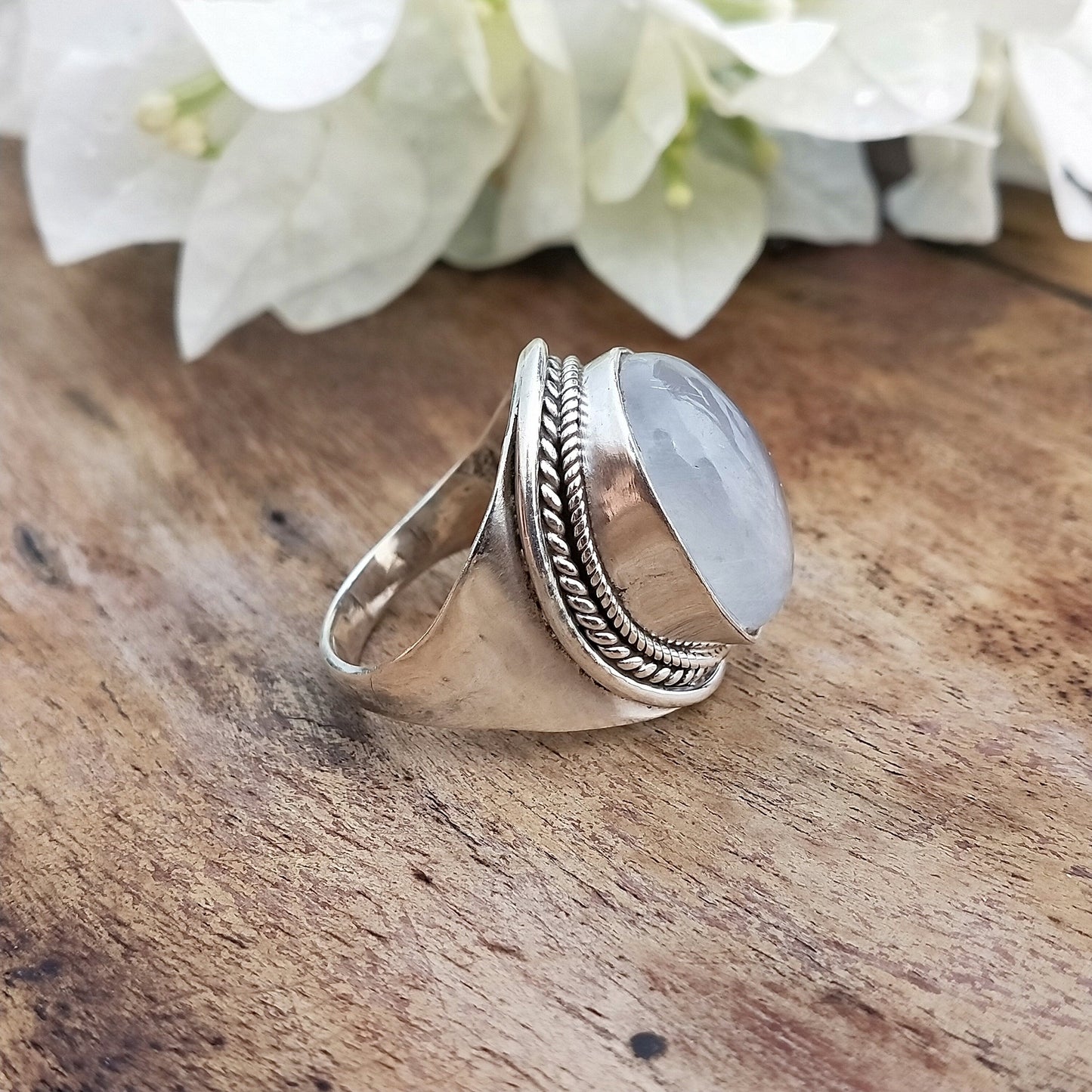 Rainbow MoonStone - Boho Statement Ring -Sterling Silver Ring - Hand Crafted Bohemian Ring -Bohemian Ring - Rainbow Ring - Gift for her