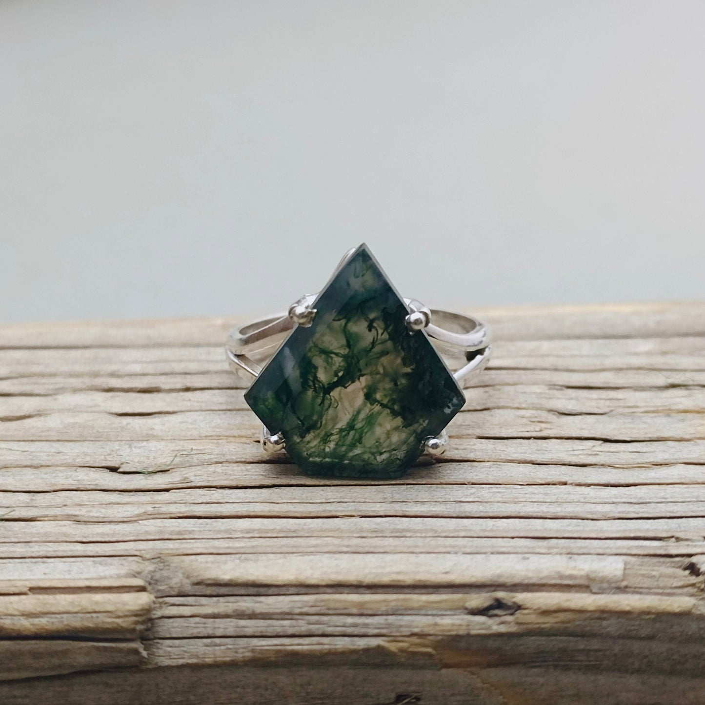 Moss Agate Sterling Silver Ring - Boho Statement Ring - Hand Crafted Bohemian Ring - Bohemian Ring -  Moss Agate Ring - Rings - Gift for her