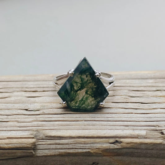 Moss Agate Sterling Silver Ring - Boho Statement Ring - Hand Crafted Bohemian Ring - Bohemian Ring -  Moss Agate Ring - Rings - Gift for her