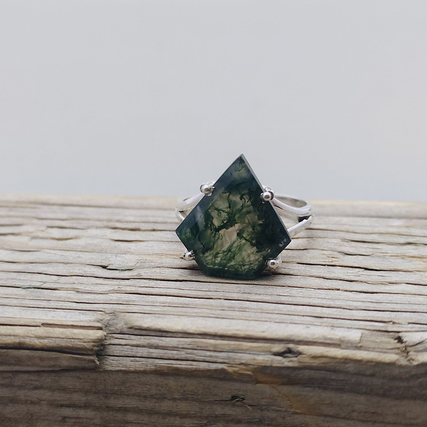 Moss Agate Sterling Silver Ring - Boho Statement Ring - Hand Crafted Bohemian Ring - Bohemian Ring -  Moss Agate Ring - Rings - Gift for her