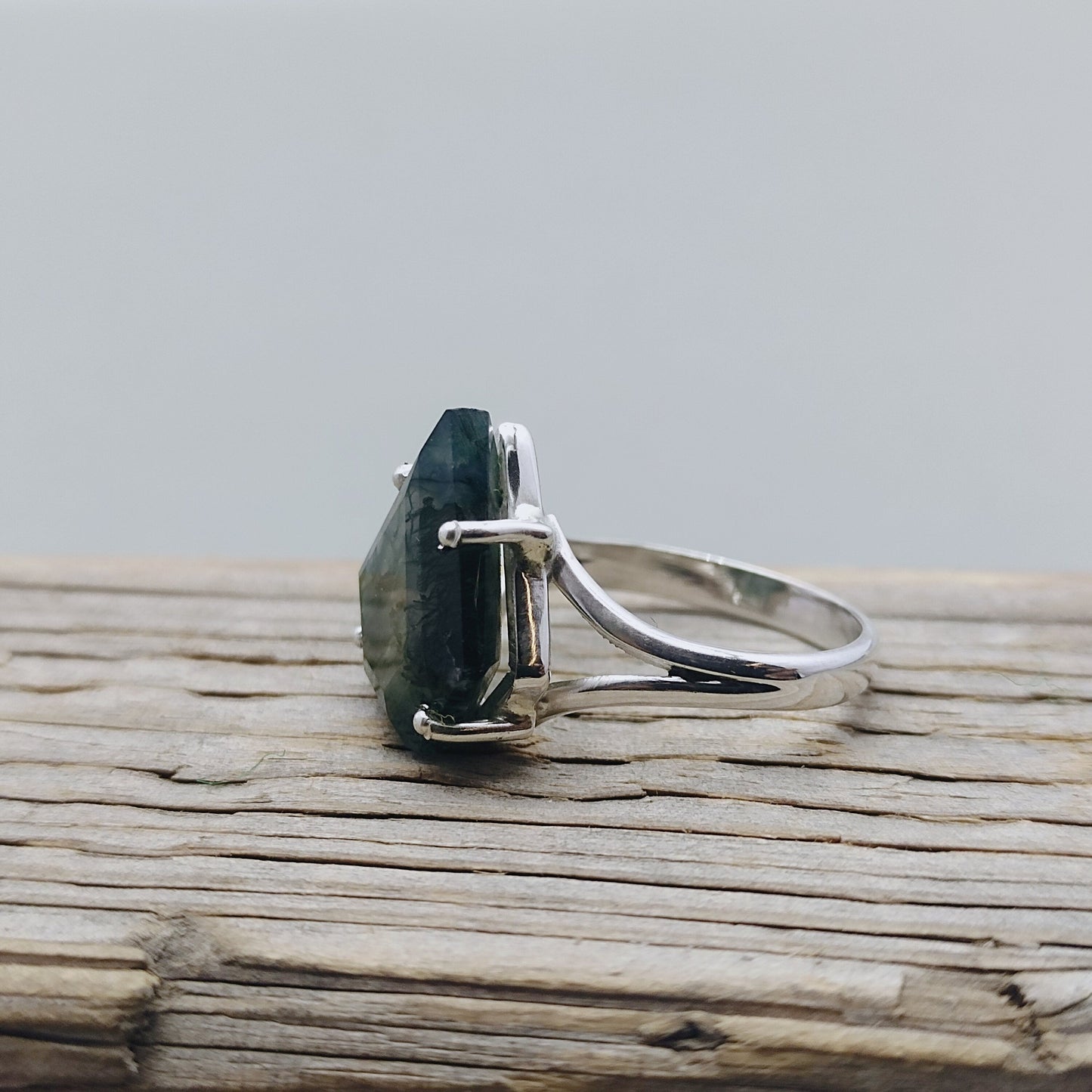 Moss Agate Sterling Silver Ring - Boho Statement Ring - Hand Crafted Bohemian Ring - Bohemian Ring -  Moss Agate Ring - Rings - Gift for her