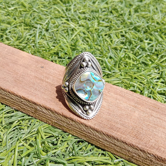 Abalone Shell Boho Silver ring -Boho Statement Ring -Sterling Silver Ring -Handmade jewelry -Bohemian Ring -graduation gifts, bestseller