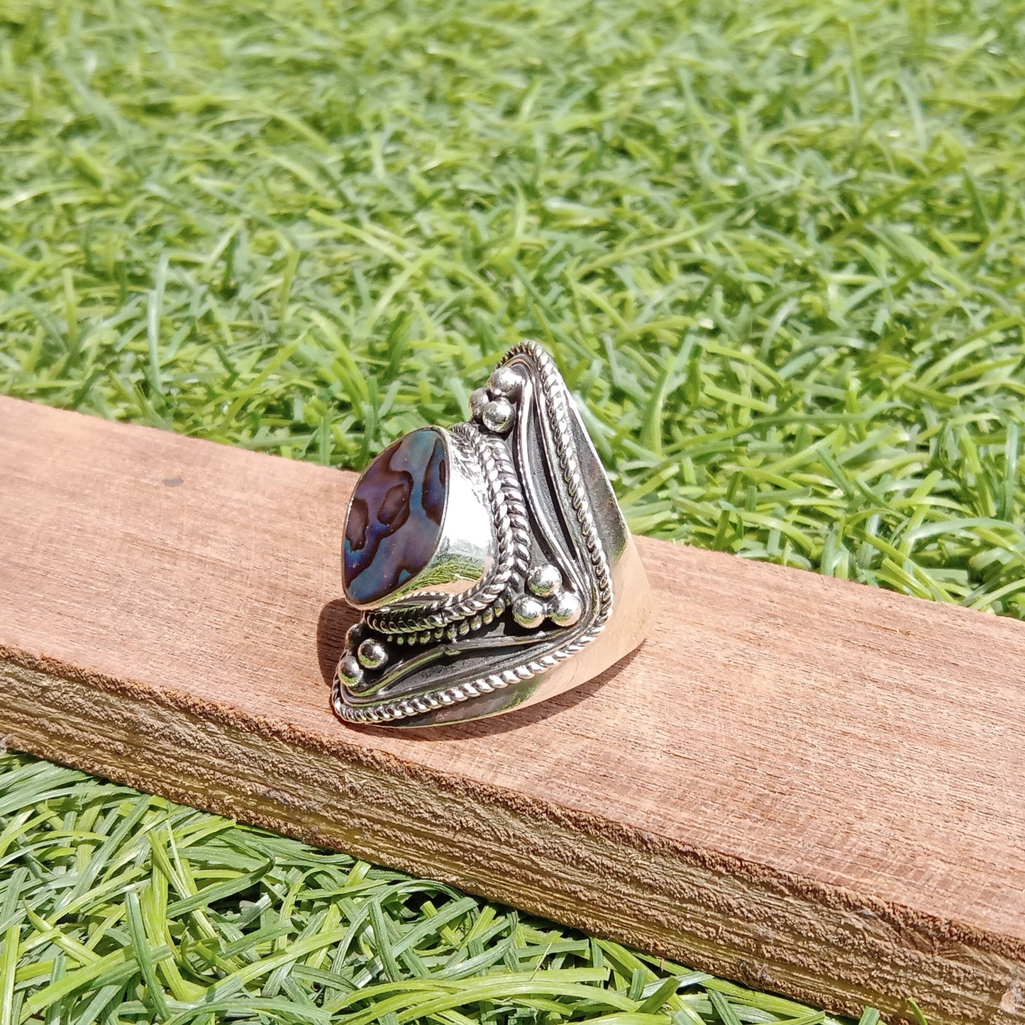 Abalone Shell Boho Silver ring -Boho Statement Ring -Sterling Silver Ring -Handmade jewelry -Bohemian Ring -graduation gifts, bestseller