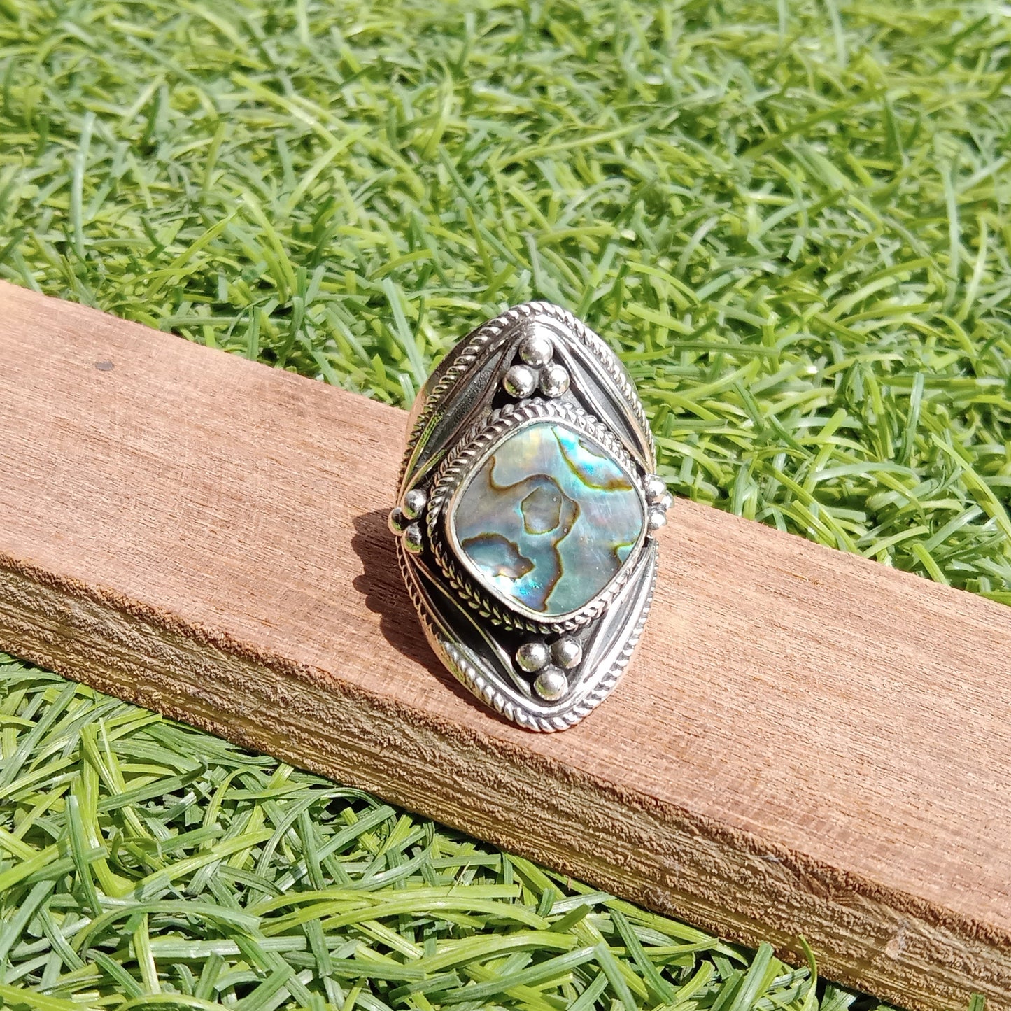 Abalone Shell Boho Silver ring -Boho Statement Ring -Sterling Silver Ring -Handmade jewelry -Bohemian Ring -graduation gifts, bestseller