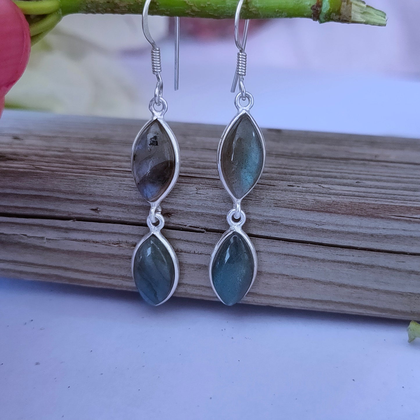 Labradorite Sterling Silver Handmade Earring | Labradorite Stone Labradorite long earrings  -Earrings -  Gift for Her - labradorite