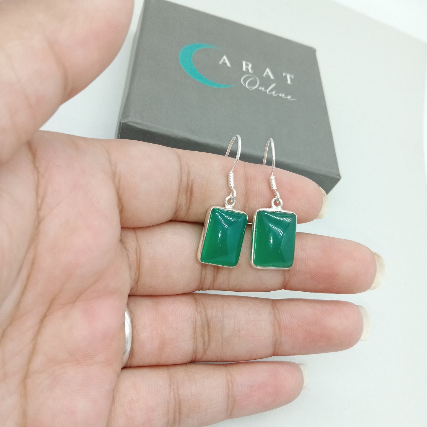 Green Onyx Sterling Silver Handmade Earring |Green Onyx Stone | Daily Wearable Earrings in Round Shape | Bezel Earrings Gifts  - Green Onyx