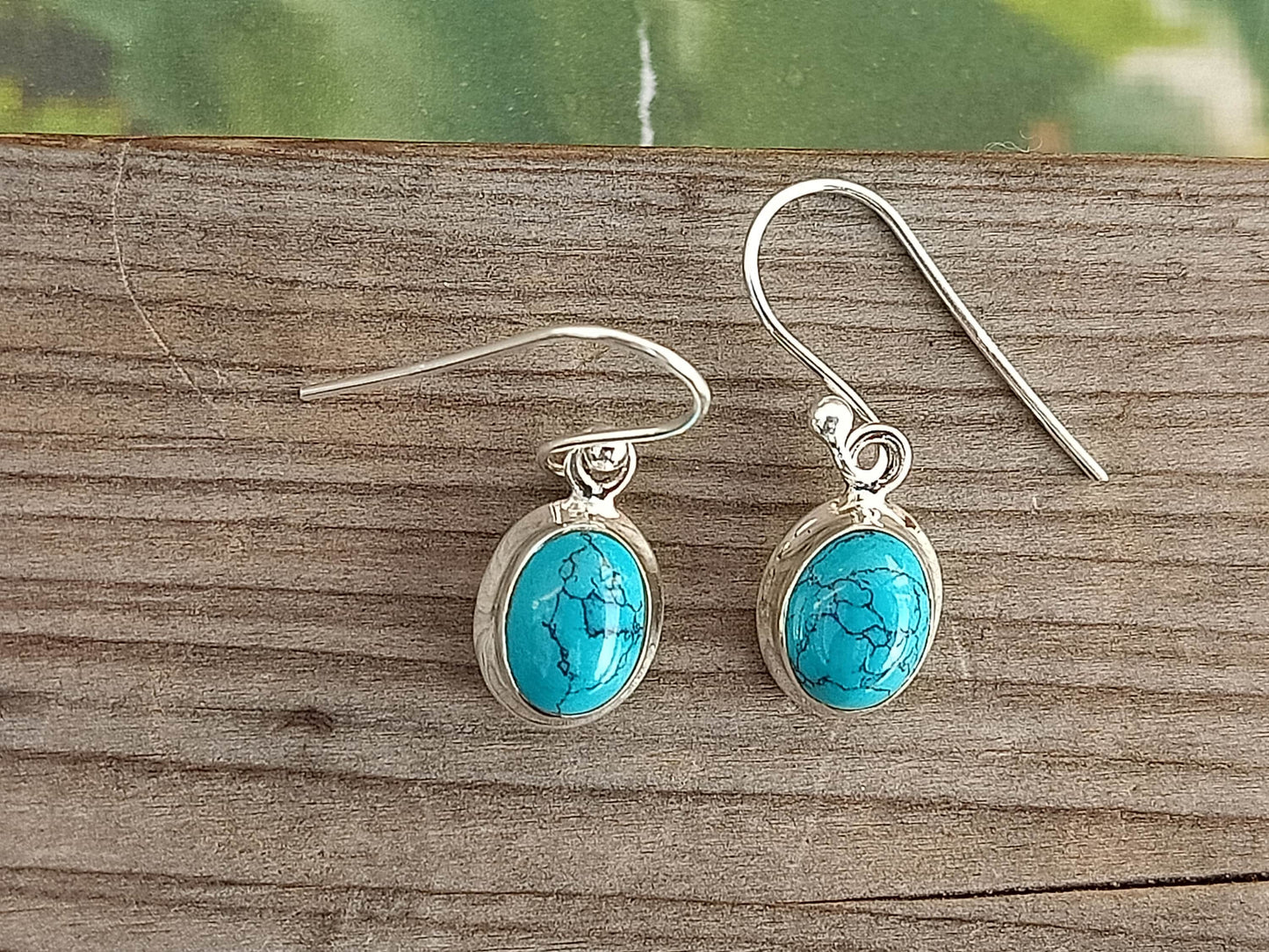 Turquoise Sterling Silver Handmade Earring Turquoise stone Daily wearable Earrings in Oval Shape Boho Earrings Gift for Her