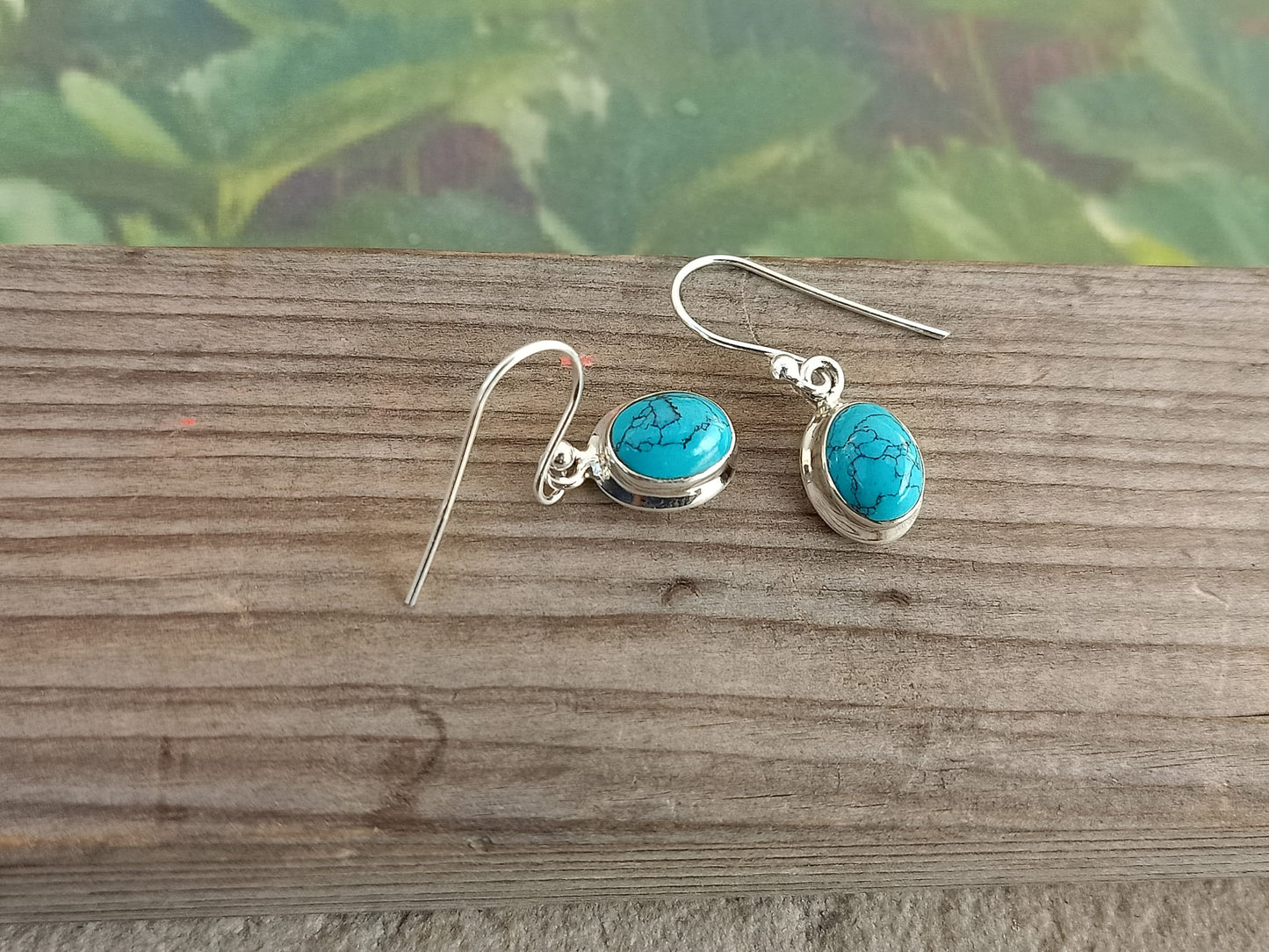 Turquoise Sterling Silver Handmade Earring Turquoise stone Daily wearable Earrings in Oval Shape Boho Earrings Gift for Her