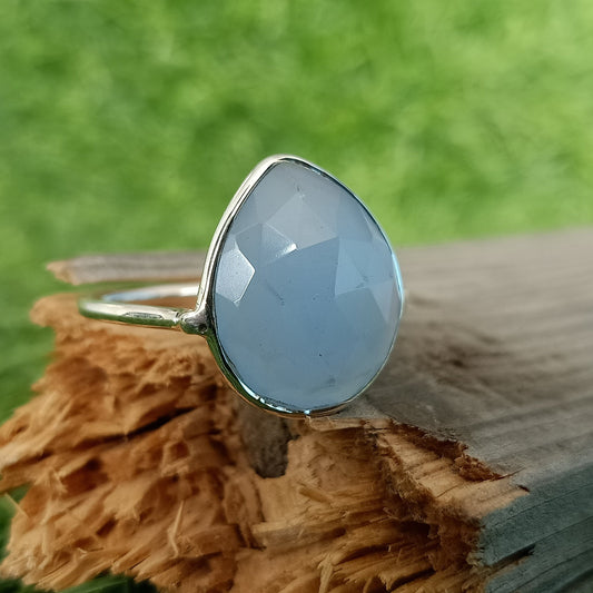 Boho Statement Ring - Aqua Quartz Sterling Silver Ring - Hand Crafted Bohemian Ring-Bohemian Ring - Aqua Quartz  - Rings , aqua calcy ring