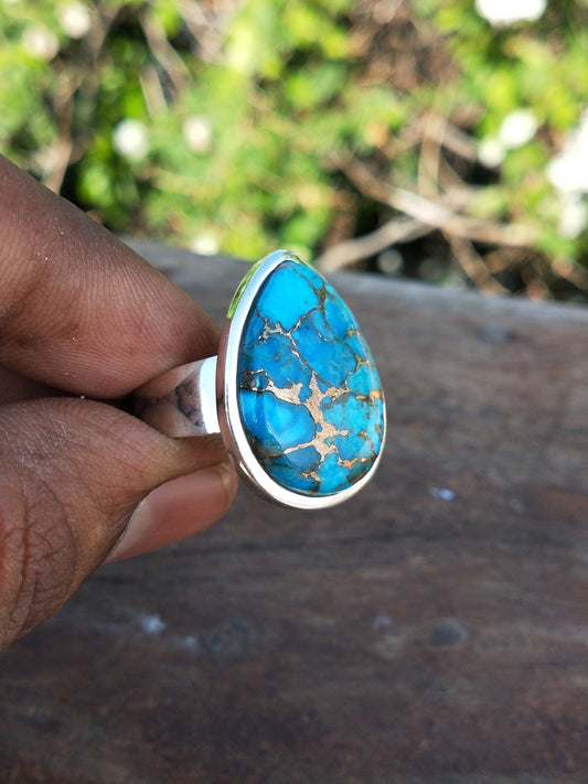 composite Turquoise  Gemstone Boho  Ring - 925 Sterling Silver Ring - Turquoise  Ring - Bohemian Ring - Turquoise ring- Rings - Gift for