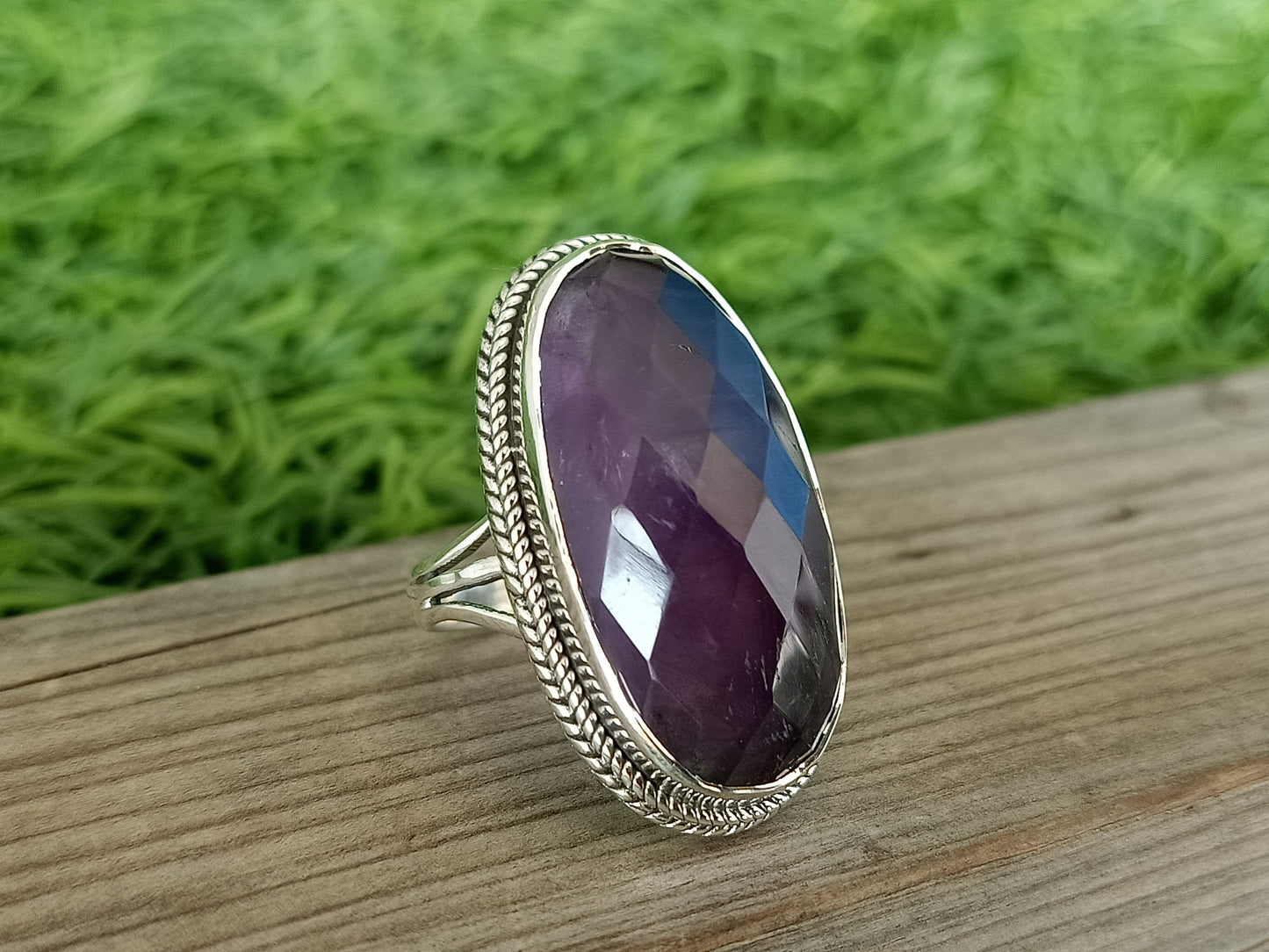 Boho Statement Ring - Natural Amethiyst Gemstone Ring- 925 Sterling Silver Ring - Hand Crafted Bohemian Ring-Bohemian Ring - Gift for her