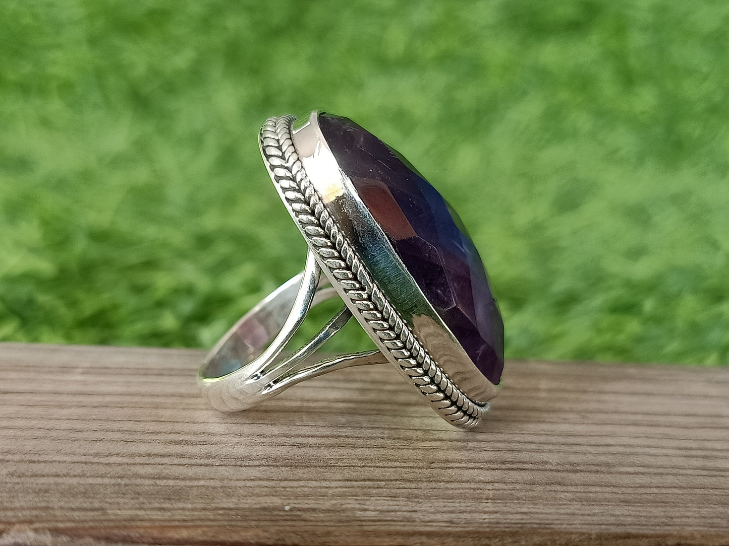 Boho Statement Ring - Natural Amethiyst Gemstone Ring- 925 Sterling Silver Ring - Hand Crafted Bohemian Ring-Bohemian Ring - Gift for her