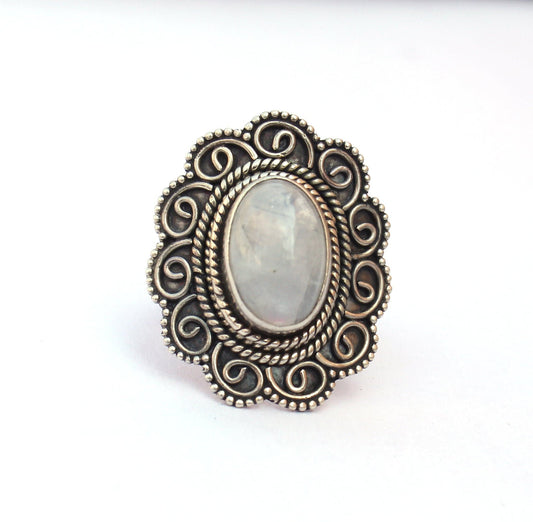 Boho Statement Ring | Rainbow Moonstone Sterling Silver Ring | Handmade Bohemian Ring | Boho Ring | Rainbow Moonstone Ring | Rings for Gift