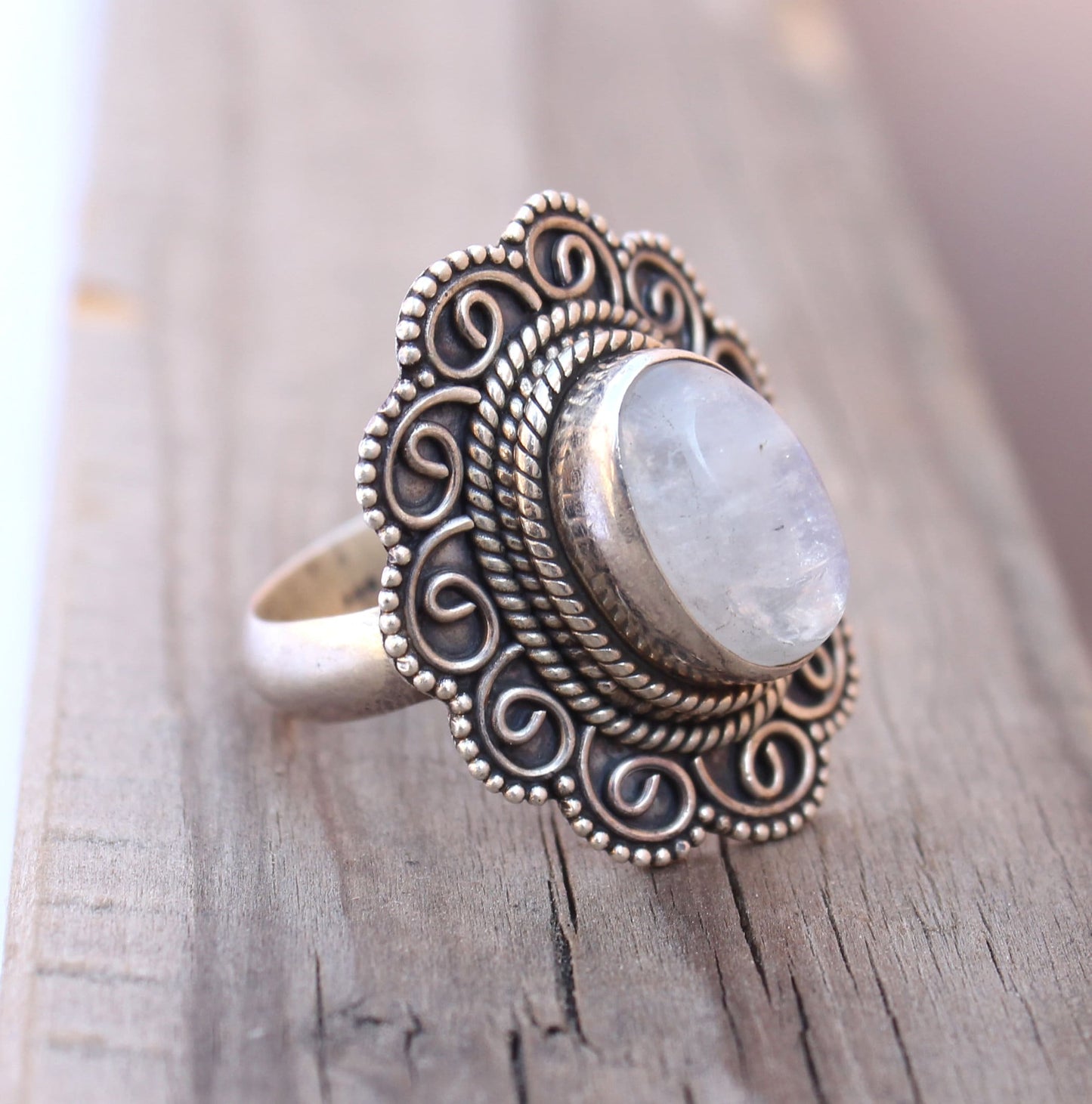 Boho Statement Ring | Rainbow Moonstone Sterling Silver Ring | Handmade Bohemian Ring | Boho Ring | Rainbow Moonstone Ring | Rings for Gift