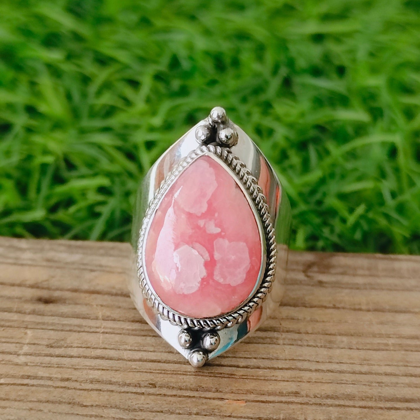 Rhodocrosite Sterling Silver Ring ,Pink Gemstone Silver ring, 925 Siver gemstone ring , boho wedding ring , big size ring , handmade ring