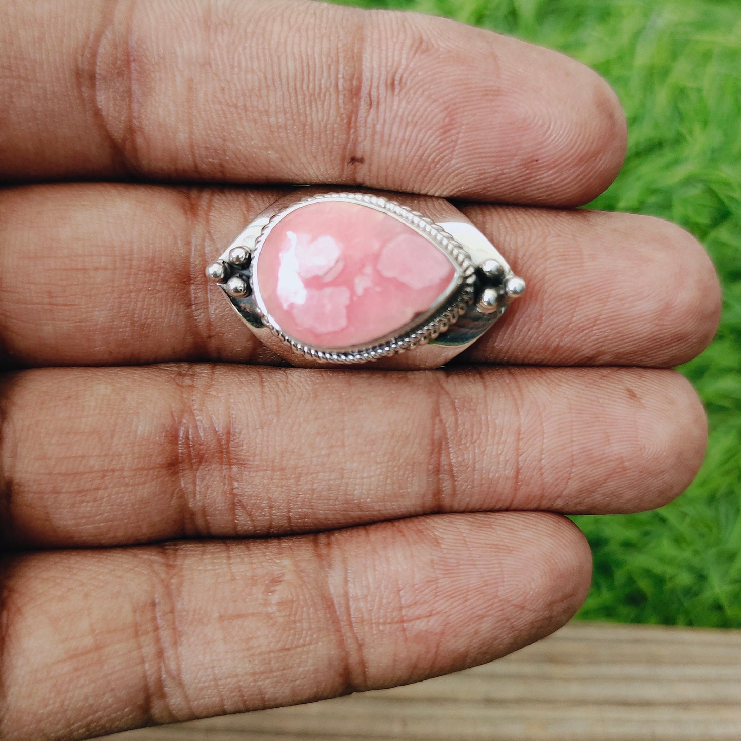 Rhodocrosite Sterling Silver Ring ,Pink Gemstone Silver ring, 925 Siver gemstone ring , boho wedding ring , big size ring , handmade ring