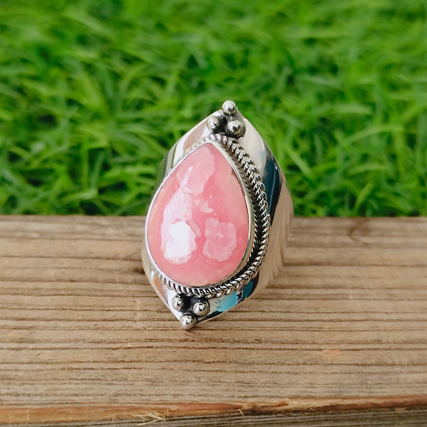 Rhodocrosite Sterling Silver Ring ,Pink Gemstone Silver ring, 925 Siver gemstone ring , boho wedding ring , big size ring , handmade ring