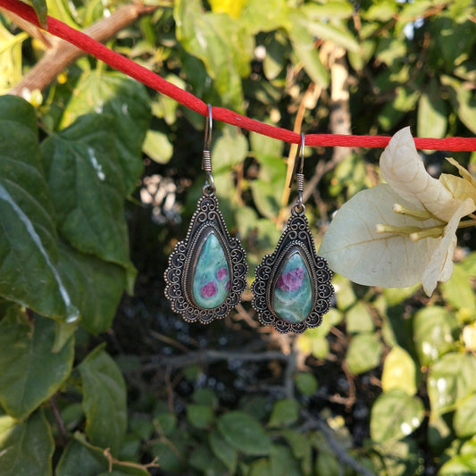 Ruby Fuchsite Sterling Silver Handmade Earring Ruby Fuchsite  Stone Daily wearable Earrings in Tear Drop Shape Boho Earrings Gift for Her